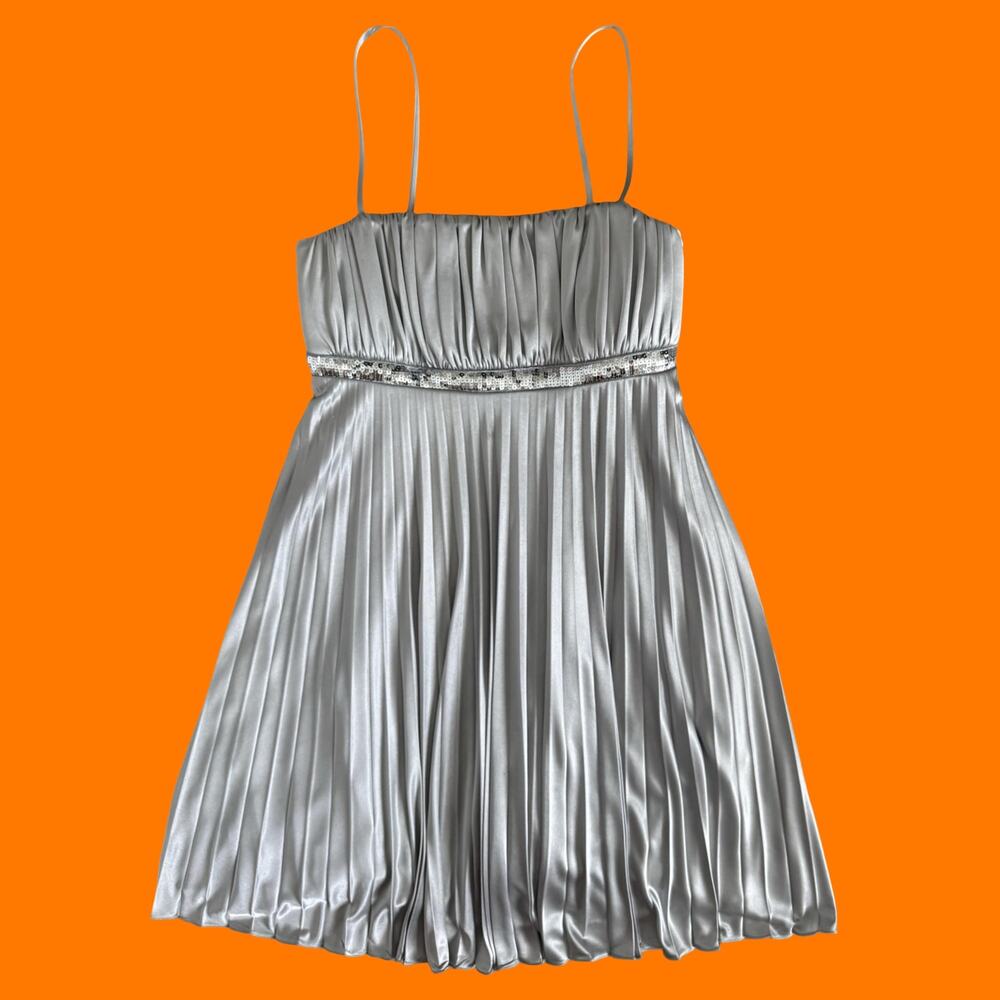 00's vintage silver pleated sequins mcbling formal party y2k dress M *deadstock*